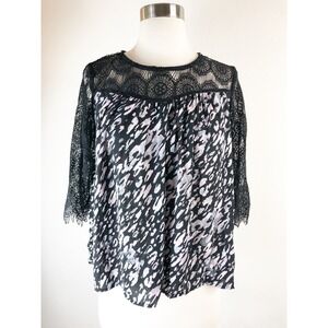 XHILIRATION Womens Small Flowy Crochet Sleeve Shirt Blouse Black Pink Gray